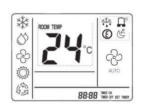 Símbolos na tela do controle do ar condicionado
