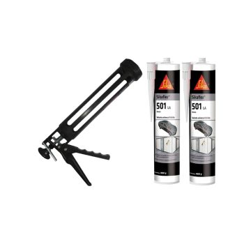 Kit Pistola Aplicadora de Silicone Cartucho Tytan 40852 + 2 Selantes Sika Sikaflex 501 LA Branco 400gr
