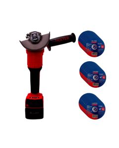 Kit Esmerilhadeira à Bateria Hulter 20V HT5EB1002F Bivolt + 15 Discos de Corte Inox Metal Hulter 100x1x16mm HT5D100F