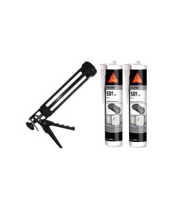 Kit Pistola Aplicadora de Silicone Cartucho Tytan 40852 + 2 Selantes Sika Sikaflex 501 LA Branco 400gr